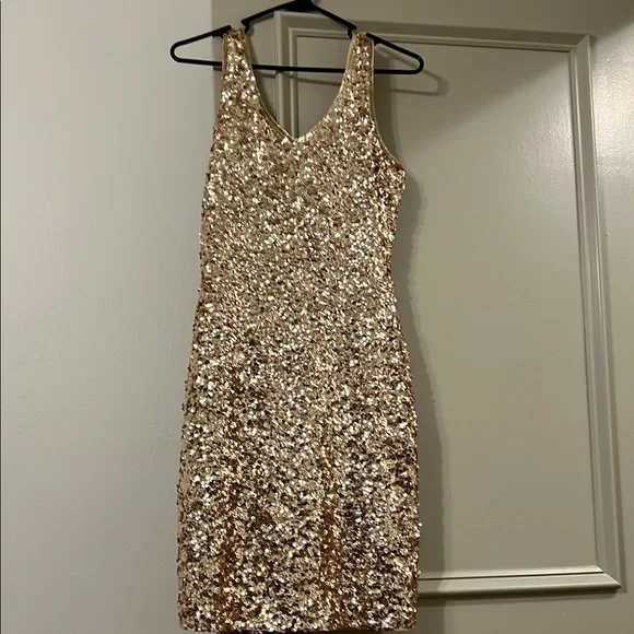 Maner | Dresses | Gold Sequin Vneck Mini Dress | Poshmark